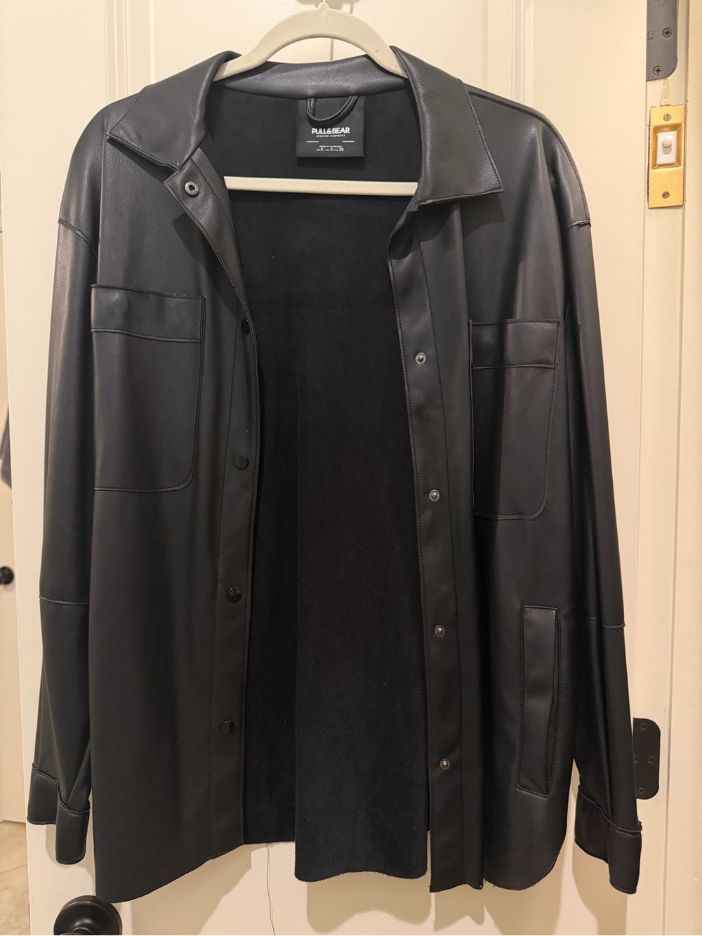 Pull&Bear Black Faux Leather Shirt Jacket